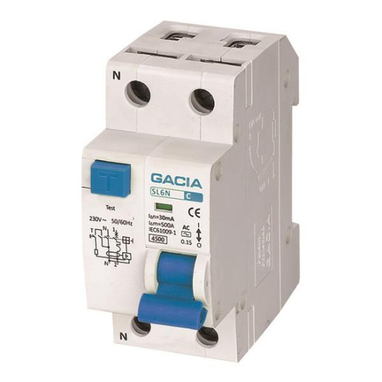 ΡΕΛΕ RCBO ΔΙΠΟΛΙΚΟ 10A 4,5KA 30mA 1P+N C GACIA TYPE AC ΡΕΛΕ RCBO ΔΙΠΟΛΙΚΟ 10A 4,5KA 30mA 1P+N C GACIA TYPE AC