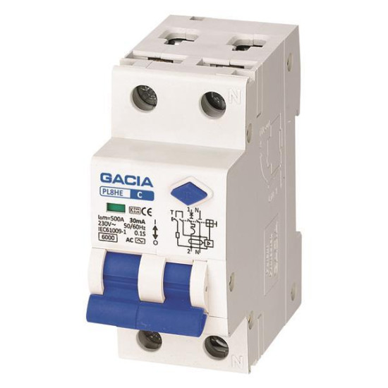 ΡΕΛΕ RCBO ΔΙΠΟΛΙΚΟ 32A 6KA 30mA 1+N C GACIA TYPE AC ΡΕΛΕ RCBO ΔΙΠΟΛΙΚΟ 32A 6KA 30mA 1+N C GACIA TYPE AC