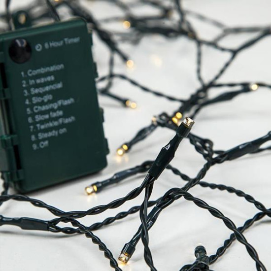 ΣΕΙΡΑ, 96 LED 5mm, ΜΠΑΤΑΡΙΑΣ 3xAA, 8 ΠΡΟΓΡΑΜΜΑΤΑ, ΧΡΟΝΟΔΙΑΚΟΠΤΗΣ, ΠΡΑΣΙΝΟ PVC ΚΑΛΩΔΙΟ, ΘΕΡΜΟ ΛΕΥΚΟ LED ANA 10cm, ΠΡΟΕΚΤΑΣΗ ΠΑΡΟΧΗΣ 1m, ΙΡ44