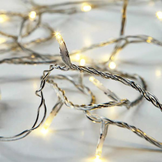 ΣΕΙΡΑ, 50 LED 5mm, ΜΠΑΤΑΡΙΑΣ 3xAA, ΔΙΑΦΑΝΟ PVC ΚΑΛΩΔΙΟ, ΘΕΡΜΟ ΛΕΥΚΟ LED ΑΝΑ 10cm, ΠΡΟΕΚΤΑΣΗ ΠΑΡΟΧΗΣ 50cm, IP20