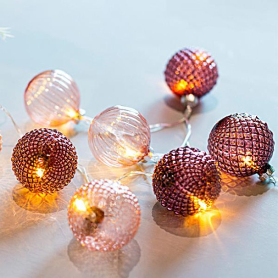 ΣΕΙΡΑ, 10 LED 5mm, ΡΟΖ ΓΥΑΛΙΝΕΣ ΜΠΑΛΕΣ 6cm, ΜΠΑΤΑΡΙΑΣ 3xAA, ΔΙΑΦΑΝΟ PVC ΚΑΛΩΔΙΟ, ΘΕΡΜΟ ΛΕΥΚΟ LED ΑΝΑ 15cm, ΠΡΟΕΚΤΑΣΗ ΠΑΡΟΧΗΣ 50cm, IP20