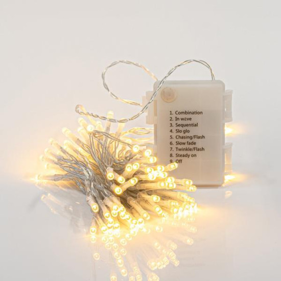 ΣΕΙΡΑ, 96 LED 3mm, ΜΠΑΤΑΡΙΑΣ 3xAA, ΜΕ ΠΡΟΓΡΑΜΜΑ & ΜΝΗΜΗ, ΧΡΟΝΟΔΙΑΚΟΠΤΗΣ, ΔΙΑΦΑΝΟ PVC ΚΑΛΩΔΙΟ, ΘΕΡΜΟ ΛΕΥΚΟ LED ΑΝΑ 7.5cm, ΠΡΟΕΚΤΑΣΗ ΠΑΡΟΧΗΣ 50cm, IP44