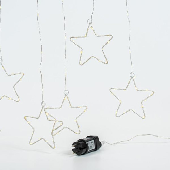 ΚΟΥΡΤΙΝΑ, 184 MINI LED, 8 ΜΕΤΑΛΛΙΚΑ ΑΣΤΕΡΙΑ 12cm, ΜΕΤΑΣΧΗΜΑΤΙΣΤΗ, ΔΙΑΦΑΝΟ PVC ΚΑΛΩΔΙΟ, DAY LIGHT LED (H155 x W175cm, 20 ΣΕΙΡΕΣ x 12 LED), ΠΡΟΕΚΤΑΣΗ ΠΑΡΟΧΗΣ 50cm, IP44