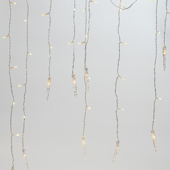 ΒΡΟΧΗ, 96 LED 5mm, 16 ΣΤΑΛΑΚΤΙΤΕΣ 9.5cm, 31V ΜΕΤΑΣΧΗΜΑΤΙΣΤΗΣ, 8 ΠΡΟΓΡΑΜΜΑΤΑ & ΜΝΗΜΗ, 4 ΕΠΕΚΤΑΣΕΙΣ ΕΩΣ 3 ΣΕΤ, ΔΙΑΦΑΝΟ PVC ΚΑΛΩΔΙΟ, ΘΕΡΜΟ ΛΕΥΚΟ LED (H80 x W300cm, 6/7/5), ΠΡΟΕΚΤΑΣΗ ΠΑΡΟΧΗΣ 3m, IP44