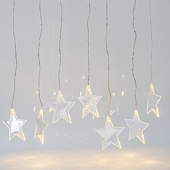 ΚΟΥΡΤΙΝΑ, 8 LED 5mm, ΑΣΤΕΡΙΑ 11cm, 4.5V ΜΕΤΑΣΧΗΜΑΤΙΣΤΗ, 4 ΕΠΕΚΤΑΣΕΙΣ ΕΩΣ 3 ΣΕΤ, ΔΙΑΦΑΝΟ PVC ΚΑΛΩΔΙΟ, ΘΕΡΜΟ ΛΕΥΚΟ LED (H60 x W100cm, 20 ΣΕΙΡΕΣ x 12 LED), ΠΡΟΕΚΤΑΣΗ ΠΑΡΟΧΗΣ 3m, IP44