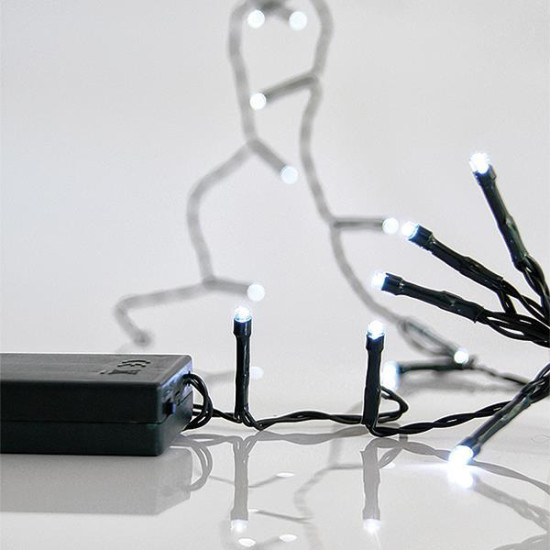 ΣΕΙΡΑ, 20 LED 5mm, ΜΠΑΤΑΡΙΑΣ 3xAA, ΧΡΟΝΟΔΙΑΚΟΠΤΗΣ, ΠΡΑΣΙΝΟ PVC ΚΑΛΩΔΙΟ, ΛΕΥΚΟ LED ΑΝΑ 10cm, ΠΡΟΕΚΤΑΣΗ ΠΑΡΟΧΗΣ 50cm, IP20