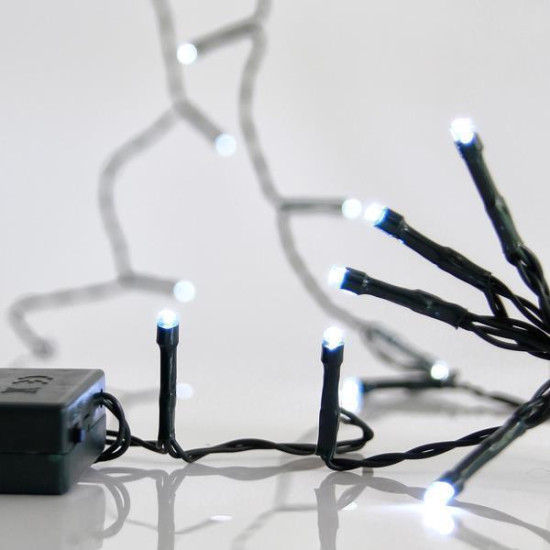 ΣΕΙΡΑ, 50 LED 5mm, ΜΠΑΤΑΡΙΑΣ 3xAA, ΧΡΟΝΟΔΙΑΚΟΠΤΗΣ, ΠΡΑΣΙΝΟ PVC ΚΑΛΩΔΙΟ, ΛΕΥΚΟ LED ΑΝΑ 10cm, ΠΡΟΕΚΤΑΣΗ ΠΑΡΟΧΗΣ 50cm, IP20