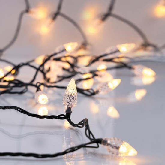 ΣΕΙΡΑ, 100 LED 5mm, ΔΙΑΦΑΝΑ ΔΙΑΜΑΝΤΙΑ 3cm, 31V ΜΕΤΑΣΧΗΜΑΤΙΣΤΗ, ΣΤΑΘΕΡΟ, ΠΡΑΣΙΝΟ PVC ΚΑΛΩΔΙΟ, ΘΕΡΜΟ ΛΕΥΚΟ LED ΑΝΑ 10cm, ΠΡΟΕΚΤΑΣΗ ΠΑΡΟΧΗΣ 3m, IP44