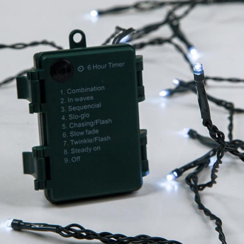 ΣΕΙΡΑ, 48 LED 3mm, ΜΠΑΤΑΡΙΑΣ 3xAA, 8 ΠΡΟΓΡΑΜΜΑΤΑ & ΜΝΗΜΗ, TIMER, ΠΡΑΣΙΝΟ PVC ΚΑΛΩΔΙΟ, ΛΕΥΚΟ LED ANA 10cm, ΠΡΟΕΚΤΑΣΗ ΠΑΡΟΧΗΣ 30cm, IP44 (DISPLAY BOX 24τμχ)