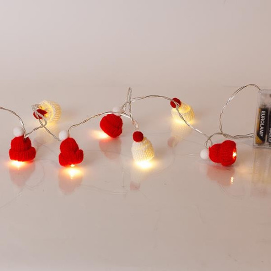 ΣΕΙΡΑ, 10 LED 5mm, ΥΦΑΣΜΑΤΙΝΑ ΣΚΟΥΦΑΚΙΑ, ΜΠΑΤΑΡΙΑΣ 3xAA, ΧΡΟΝΟΔΙΑΚΟΠΤΗ, ΔΙΑΦΑΝΟ PVC ΚΑΛΩΔΙΟ, ΘΕΡΜΟ ΛΕΥΚΟ LED ΑΝΑ 15cm, ΠΡΟΕΚΤΑΣΗ ΠΑΡΟΧΗΣ 30cm, IP20