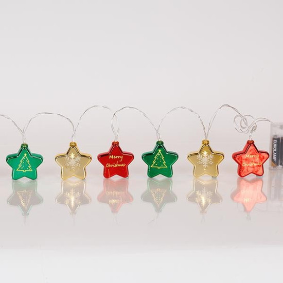 ΣΕΙΡΑ, 10 LED 5mm, ΠΛΑΣΤΙΚΑ ΧΡΩΜΑΤΙΣΤΑ ΑΣΤΕΡΙΑ, ΜΠΑΤΑΡΙΑΣ 3xAA, ΧΡΟΝΟΔΙΑΚΟΠΤΗ, ΔΙΑΦΑΝΟ PVC ΚΑΛΩΔΙΟ, ΘΕΡΜΟ ΛΕΥΚΟ LED ΑΝΑ 10cm, ΠΡΟΕΚΤΑΣΗ ΠΑΡΟΧΗΣ 30cm, IP20