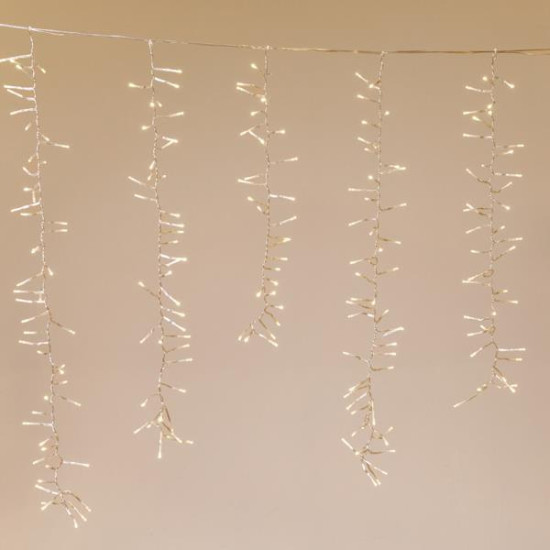 ΒΡΟΧΗ CLUSTER, 480 LED 3mm, 36V ΜΕΤΑΣΧΗΜΑΤΙΣΤΗ, 8 ΠΡΟΓΡΑΜΜΑΤΑ, 4 ΕΠΕΚΤΑΣΕΙΣ ΕΩΣ 3 ΣΕΤ, ΔΙΑΦΑΝΟ PVC ΚΑΛΩΔΙΟ, ΘΕΡΜΟ ΛΕΥΚΟ LED (H100 x W200cm, 30/40/50/50/40/30), ΠΡΟΕΚΤΑΣΗ ΠΑΡΟΧΗΣ 3m, IP44