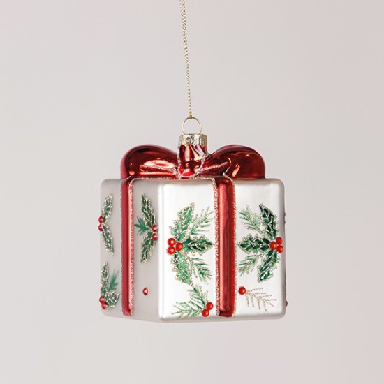 ΓΥΑΛΙΝO ΔΩΡΑΚΙ, ΜΕ ΚΟΚΚΙΝΗ ΚΟΡΔΕΛΑ ΚΑΙ ΓΚΙ, 7.2x8.5cm