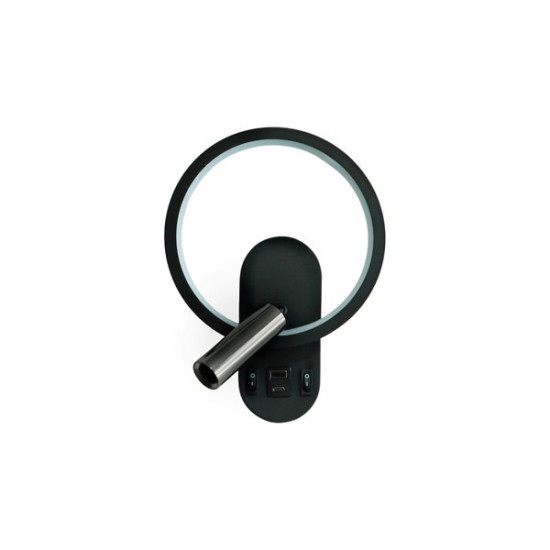 ΑΠΛΙΚΑ ΑΝΑΓΝΩΣΗΣ ΔΙΠΛΟΥ ΦΩΤΙΣΜΟΥ LED 3+10W 150+350Lm 3000K 180x78x243mm ΜΕ USB TYPE C ΜΑΥΡΗ ARTE ILLUMINA FORMA