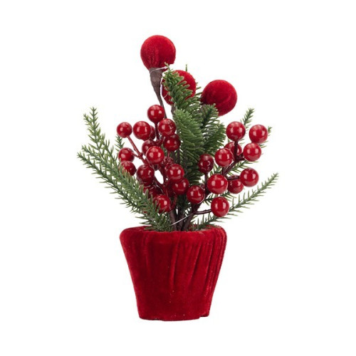 DISPLAY BOX, ΓΛΑΣΤΡΑΚΙ ΚΟΚΚΙΝΟ ΜΕ  ΒΕΛΟΥΔΙΝΕΣ ΜΠΑΛΙΤΣΕΣ ΚΑΙ ΜΕΤΑΛΛΙΖΕ BERRIES, 6TMX, 23cm