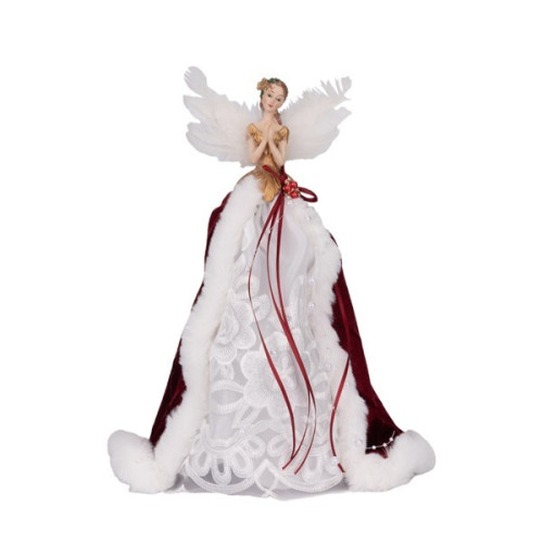 ΑΓΓΕΛΟΣ ΚΟΡΥΦΗ ΜΕ ΛΕΥΚΟ ΦΟΡΕΜΑ ΚΑΙ ΜΠΟΡΝΤΟ ΒΕΛΟΥΔΙΝΗ ΚΑΠΑ, 35cm