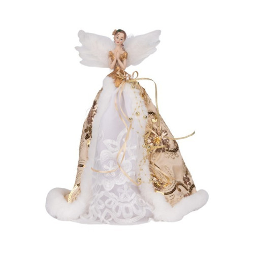 ΑΓΓΕΛΟΣ ΚΟΡΥΦΗ ΜΕ ΛΕΥΚΟ ΔΑΝΤΕΛΕΝΙΟ ΦΟΡΕΜΑ ΚΑΙ ΙΒΟΥΑΡ FLORAL ΚΑΠΑ, 35cm