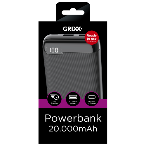 GRIXX 20000 POWER ΒΑΝΚ USB C ΜΑΥΡΟ
