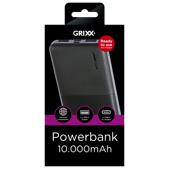 Grixx 10000mAh Powerbank type c black