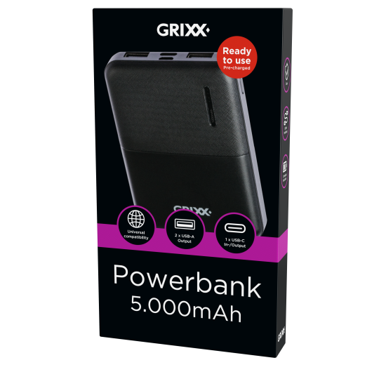 Grixx Powerbank 5000mAh Black
